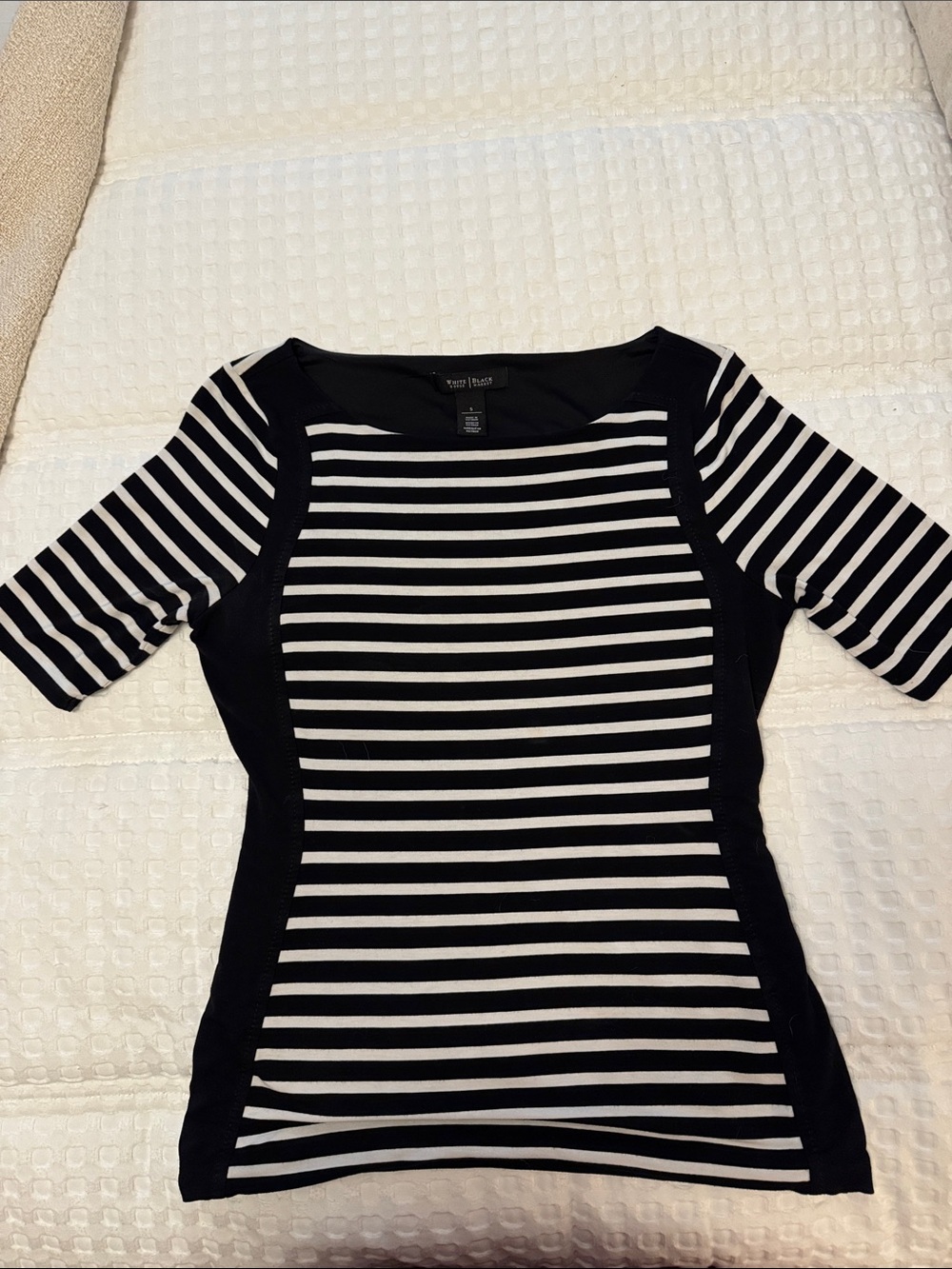 White House Black Market Black & White Striped Scoop Neck Top